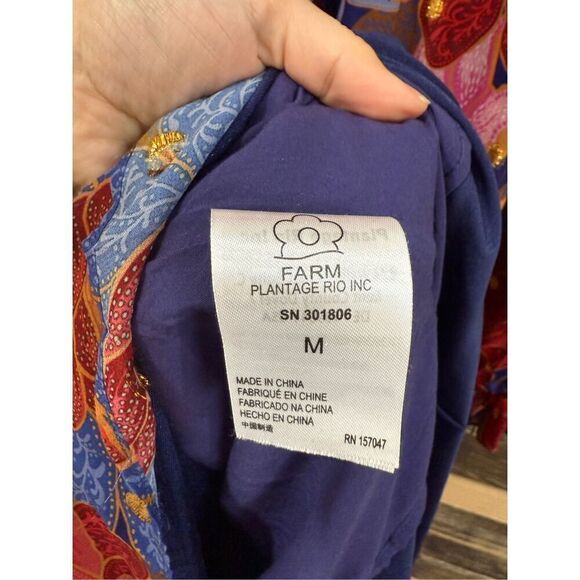 Farm Rio Garden Navy Blue Red Pink Floral Midi Dress no belt Size M - Picture 5 of 9